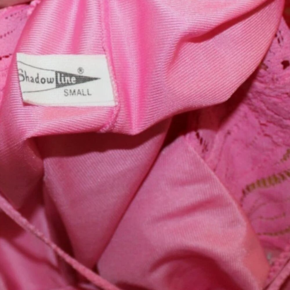 Vintage Shadowline Pink Nylon Nightgown Sz S Made in USA Lace Trim - Picture 2 of 9